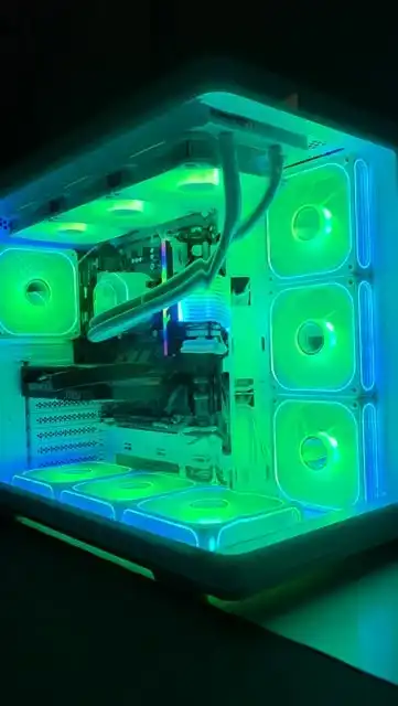 Gabinete de vidro aceso em verde